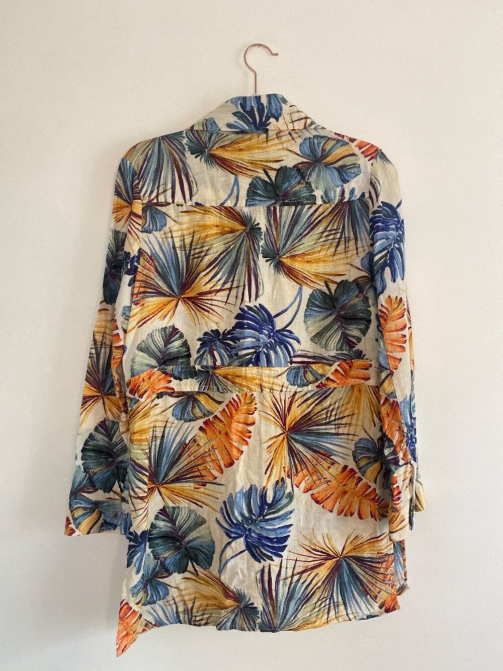 Chico's Tropical Print Linen Button-Down Tunic Jacket With Adjustable Waist Sz 0 - Picture 7 of 7